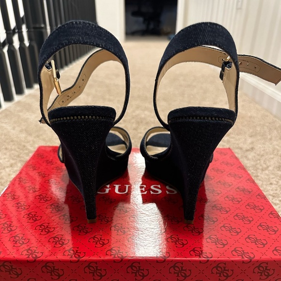 NIB Guess Blue Jean Ankle strap Wedge Heels - Picture 4 of 6